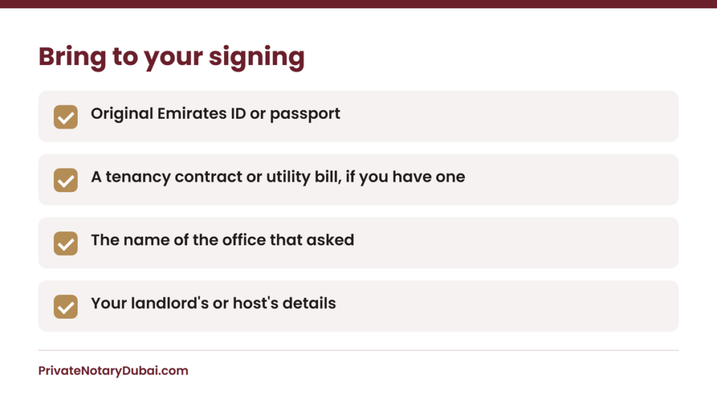 Checklist of documents to bring for a notarised proof of address
